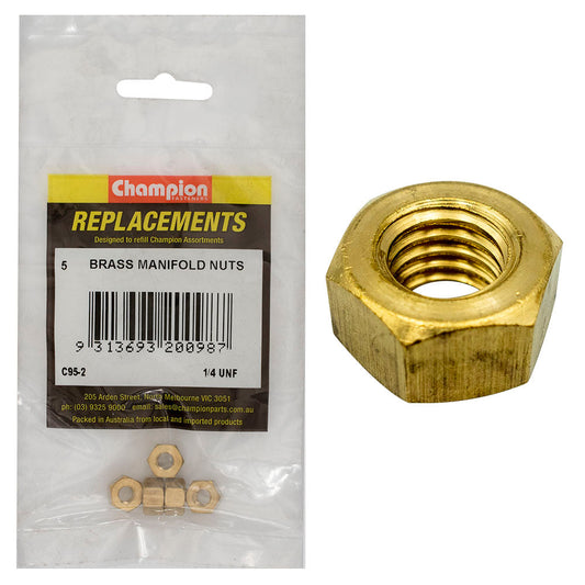 Champion 1/4in UNF Brass Manifold Nut -5pk