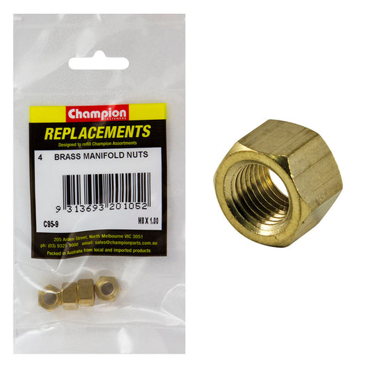 Champion M8 x 1.00mm Brass Manifold Nut -4pk