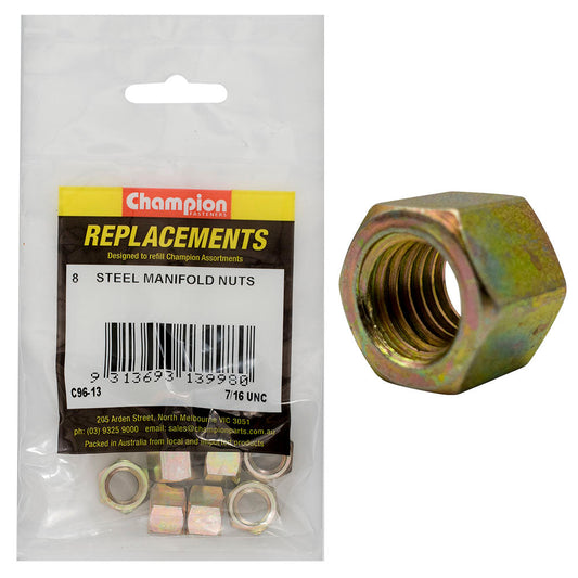 Champion 7/16in UNC Steel Manifold Nut -8pk