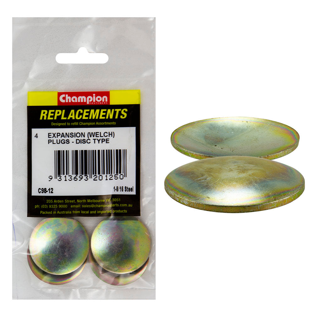 Champion 1-9/16in Expansion (Frost) Plug-Lens/Disc Type -4pk