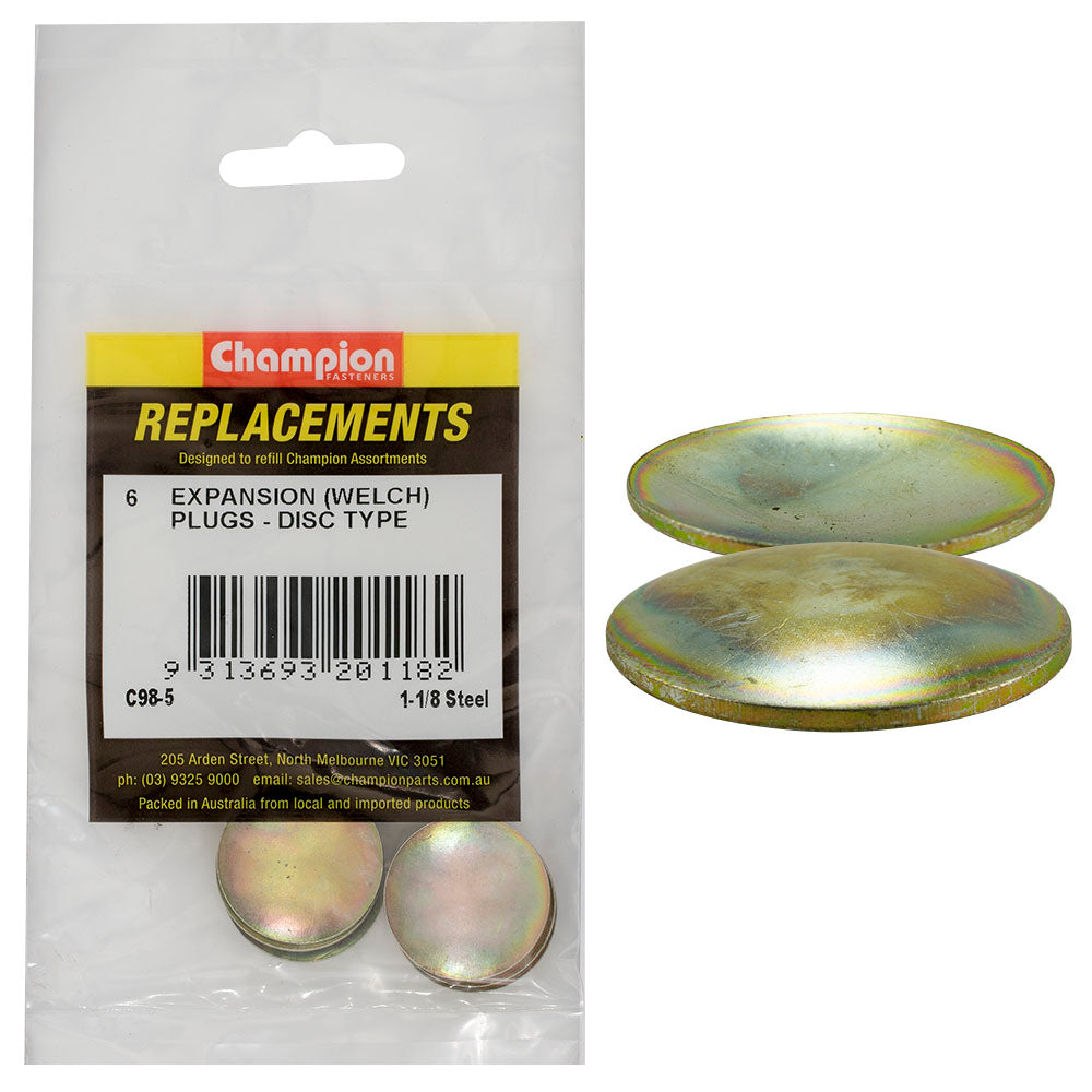 Champion 1-1/8in Expansion (Frost) Plug-Lens/Disc Type - 6pk