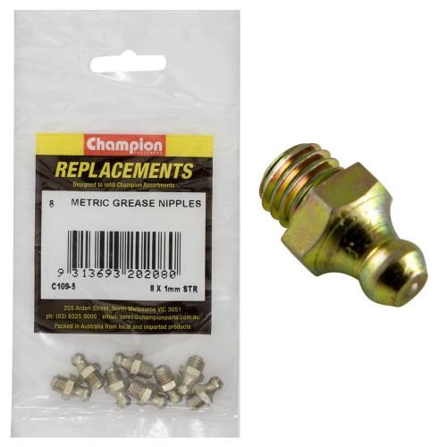 Champion M8 x 1.00mm Straight Grease Nipple - 100pk