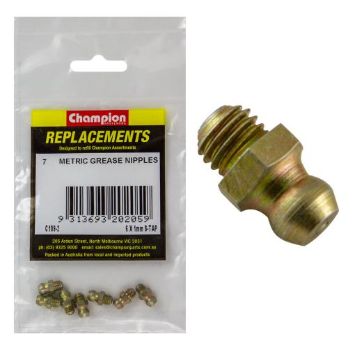 Champion M6 x 1.00mm Self Tapping Grease Nipple - 25pk