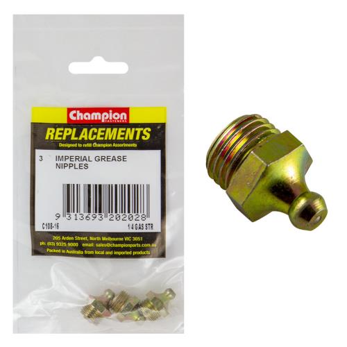 Champion 1/4in BSP (Gas) Straight Grease Nipple - 25pk