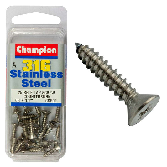 Champion 316/A4 S/Tap Set Screw - Csk 6G x 1/2in (A)