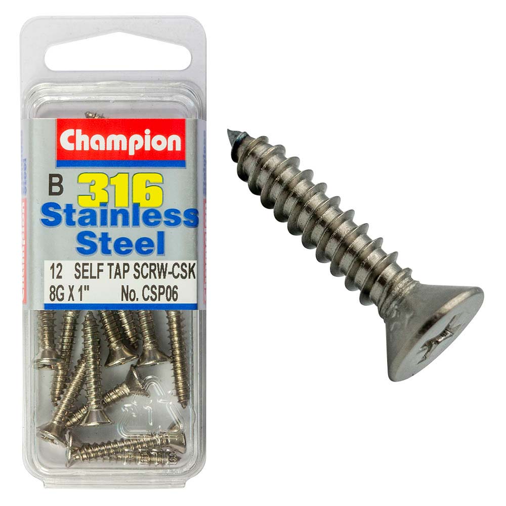 Champion 316/A4 S/Tap Set Screw - Csk 8G x 1in (B)