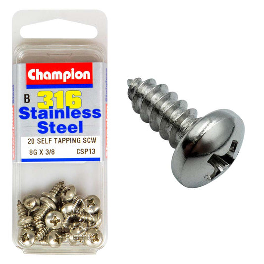 Champion 316/A4 S/Tap Set Screw - Pan 8G x 3/8in (B)