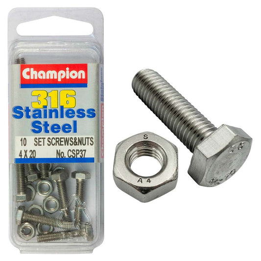 Champion 316/A4 Set Screw & Nut M4 x 20 (B)