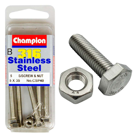 Champion 316/A4 Set Screw & Nut M5 x 35 (B)
