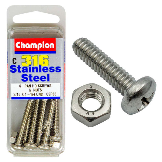 Champion 3/16in x 1-1/4in UNC Pan HD Set Screw 316/A4 (C)