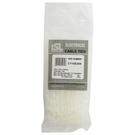 ISL 150 x 3.6mm Nylon Cable Tie - Nat. - 100pk