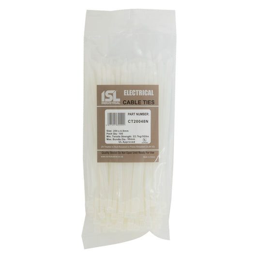 ISL 200 x 4.8mm Nylon Cable Tie - Nat. - 100pk