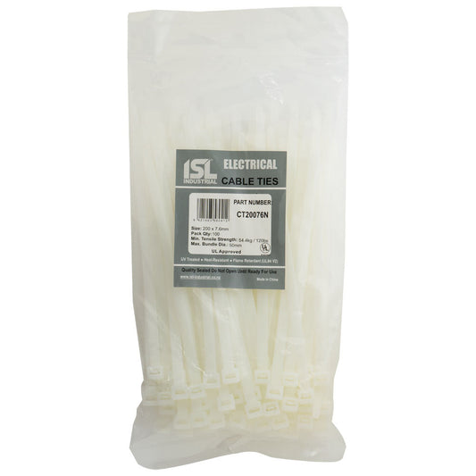 ISL 200 x 7.6mm Nylon Cable Tie - Nat. - 100pk