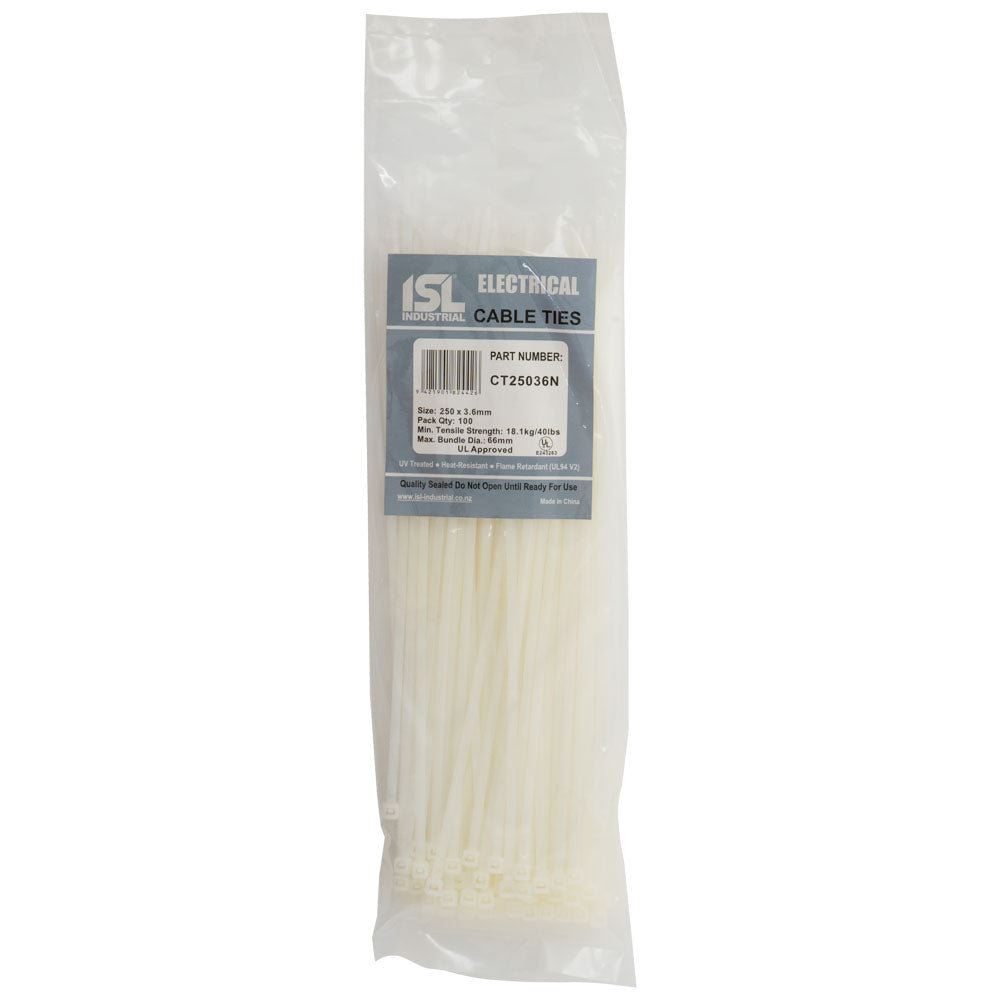 ISL 250 x 3.6mm Nylon Cable Tie - Nat. - 100pk