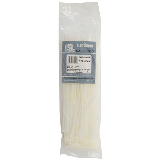 ISL 250 x 3.6mm Nylon Cable Tie - Nat. - 100pk