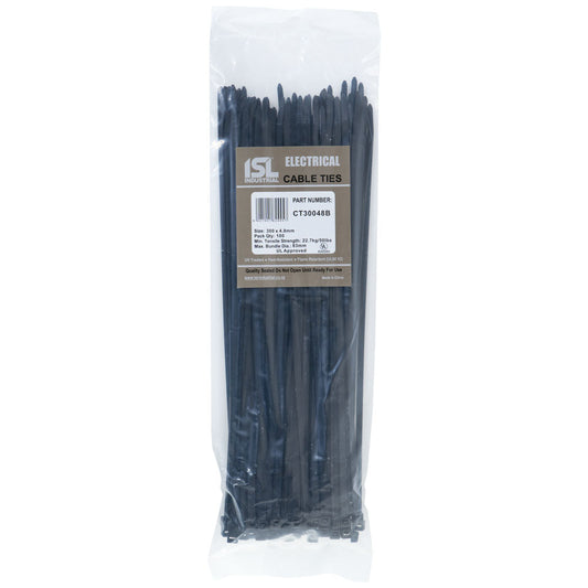 ISL 300 x 4.8mm UV Nylon Cable Tie - Blk. - 100pk