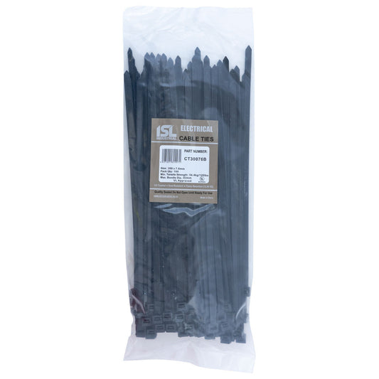 ISL 300 x 7.6mm UV Nylon Cable Tie - Blk. - 100pk