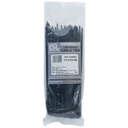 ISL 205x3.6mm Low Profile Cable Tie - UV Blk - 100pk