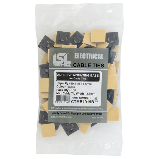 ISL 19x19mm Cable Tie mounting Base - Black - 100pk