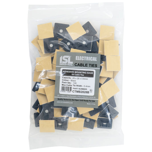 ISL 28x28mm Cable Tie mounting Base - Black - 100pk