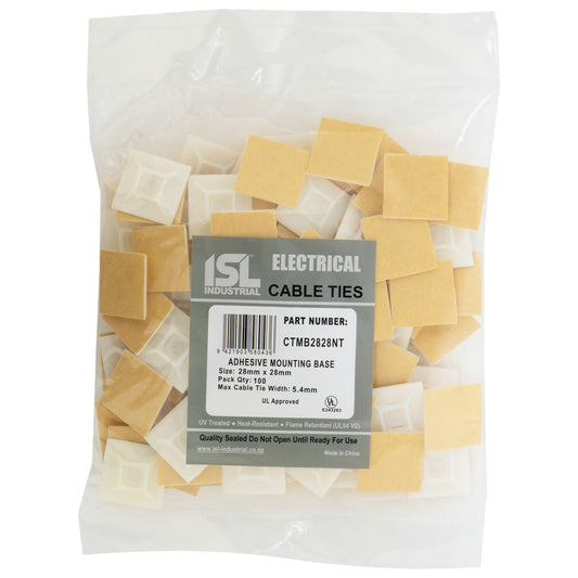 ISL 28 x 28mm Cable Tie mounting Base - Nat - 100pk