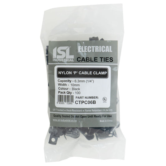 ISL Nylon 'P' Cable Clamp 6mm - Black - 100pk