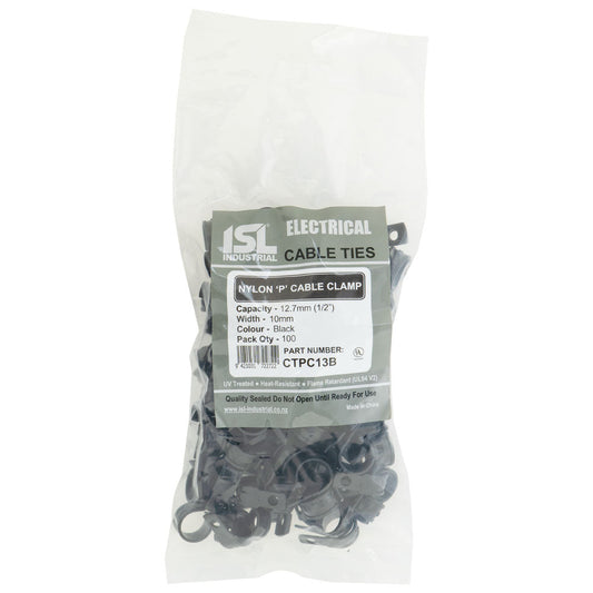 ISL Nylon 'P' Cable Clamp 13mm - Black - 100pk