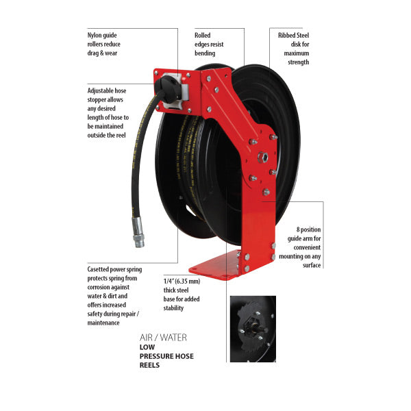 Groz Pro Metal Hose Reel - Air / Water - 15m - 3/8in ID