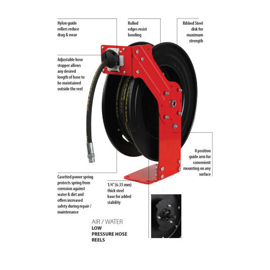 Groz Pro Metal Hose Reel - Air / Water - 15m - 3/8in ID
