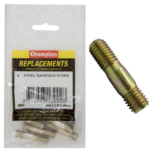 Champion M10 x 40mm x 1.50mm Steel Manifold Stud - 25pk
