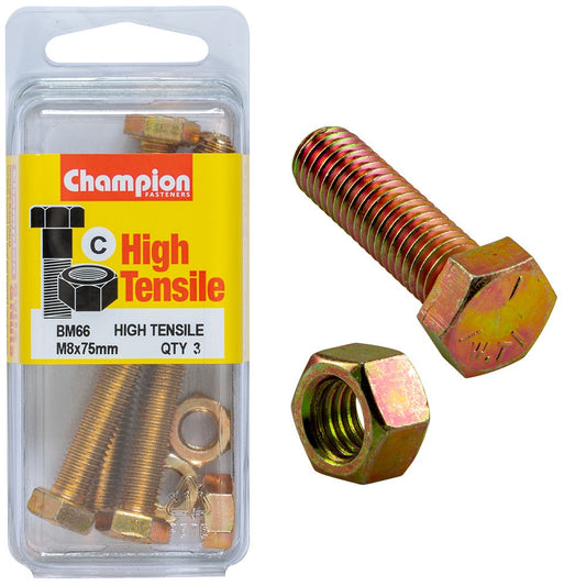 Champion M8 x 75 Set Screw & Nut - GR8.8