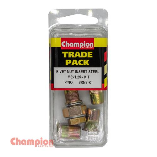 Champion Rivet Nut Insert Steel  M8x1.25 - Kit - 4pk