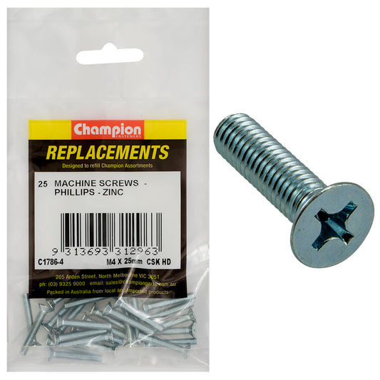 Champion M4 x 25mm Machine Screw -Csk -Ph -25pk