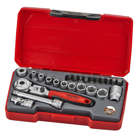 Teng 24pc 1/4in Dr. Mini Metric Socket Set (Flex Ratchet.)**