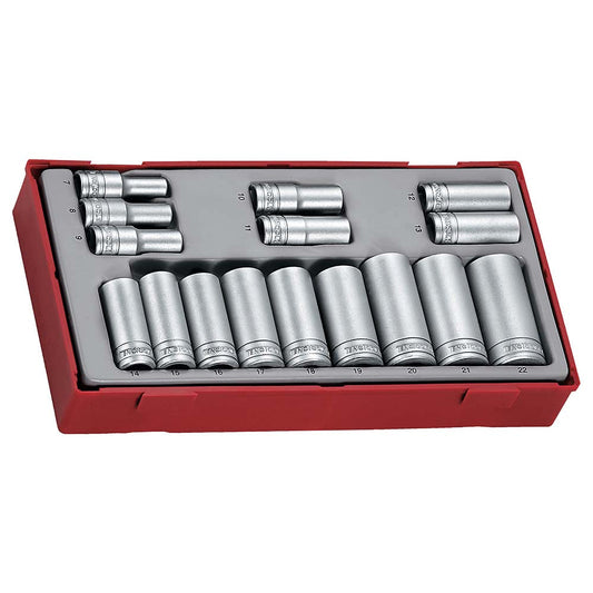Teng 16pc 3/8in Dr. Deep Skt Set 7-22mm (12-pt) - TC-Tray