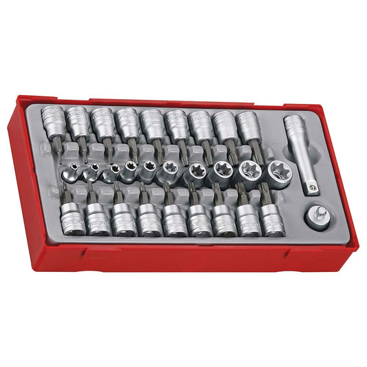 Teng 30pc 1/4&3/8in Dr. TX,TPX & TX-E Bit Skt Set - TC-Tray