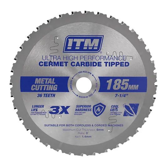 ITM 185mm Metal Cutting Blade Cermet Carbide Tipped 36T