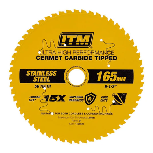 ITM 165mm SS Metal Cutting Blade Cermet Carbide Tipped 56T