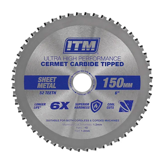 ITM 150mm Sheet Metal Cutting Blade Cermet CarbideTipped 52T