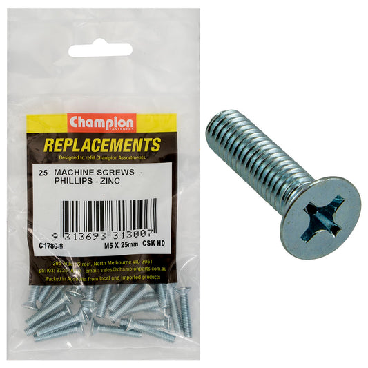 Champion M5 x 25mm Machine Screw -Csk -Ph -25pk